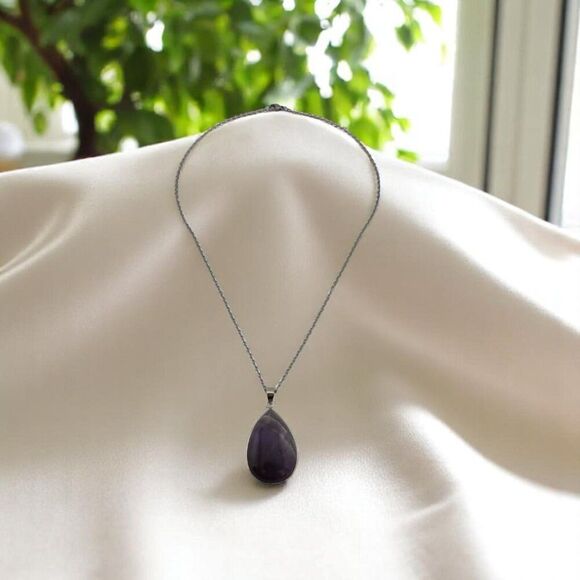 Amethyst Pendant Necklace Silver Wrapped - Picture 1 of 10